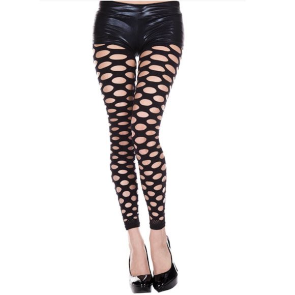 MUSIC LEGS - GOTHIC, PUNK BIG POTHOLE LEGGINGS - Picture 1 of 1